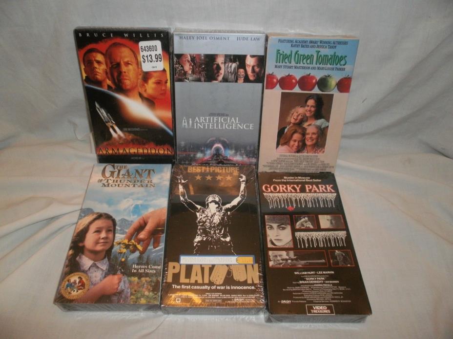 VHS LOT of 6 Sealed Movies Platoon Fried Green Tomatoes Artificial Intelligence