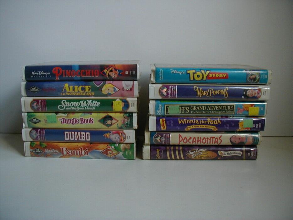 14 for children: 12 Vintage Disney + 2 classic movies on VHS video tapes