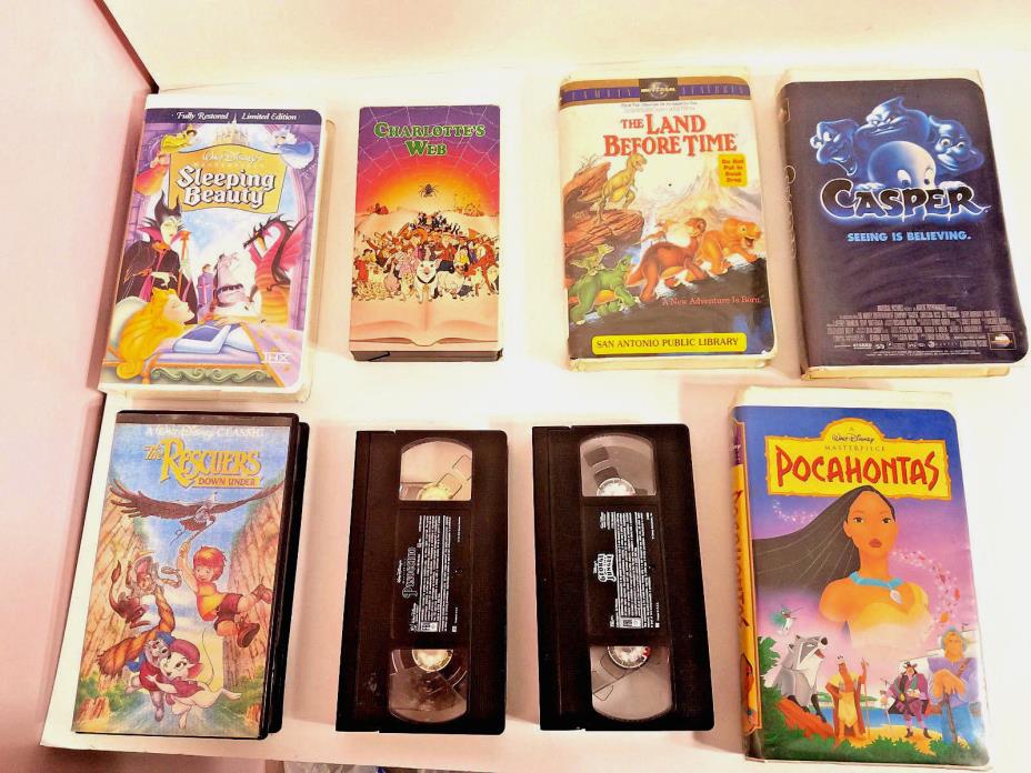 VHS Tapes Lot of 8 Disney Movies NOT TESTED sleeping beauty casper rescuers