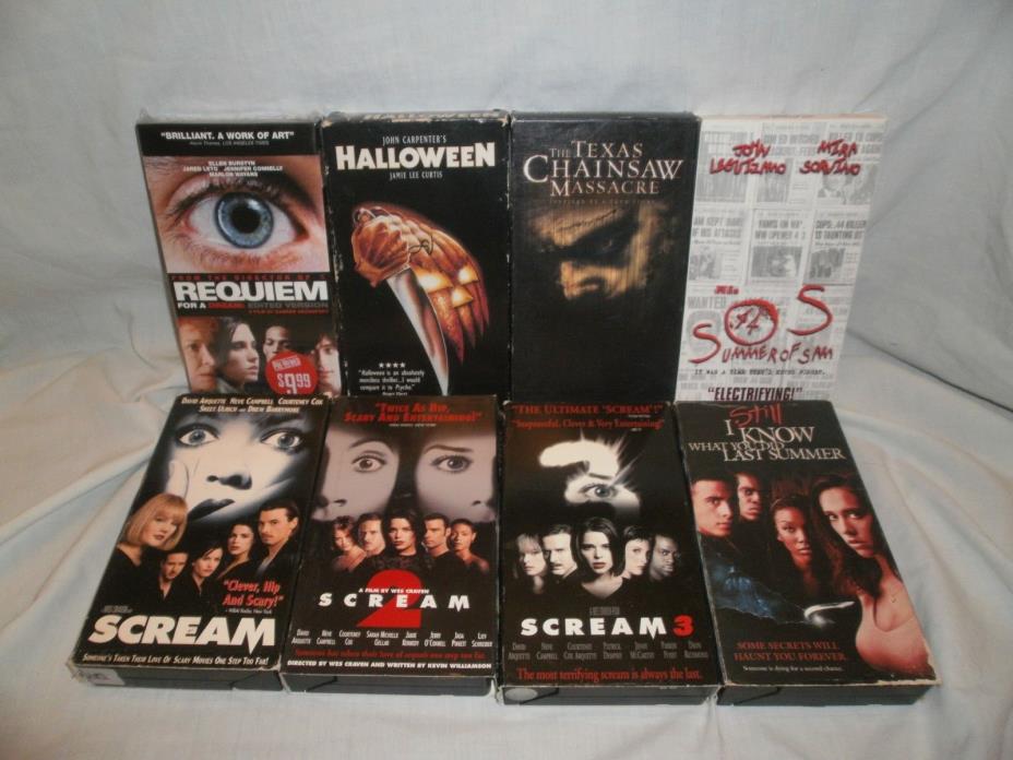 Scary Movie VHS Lot of 8 Halloween, Scream 1,2,3, Texas Chainsaw Massacre