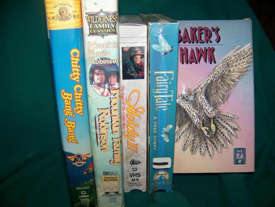 Lot of 5 family films vhs tapes--Baker's Hawk, Chitty Chitty Bang Bang, Goldy II