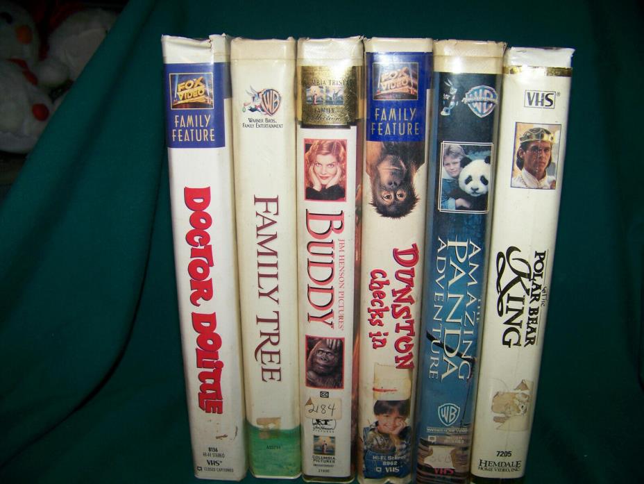 Lot of 6 family vhs tapes--Dr. Dolittle-Rex Harrison, The Polar Bear King, Buddy
