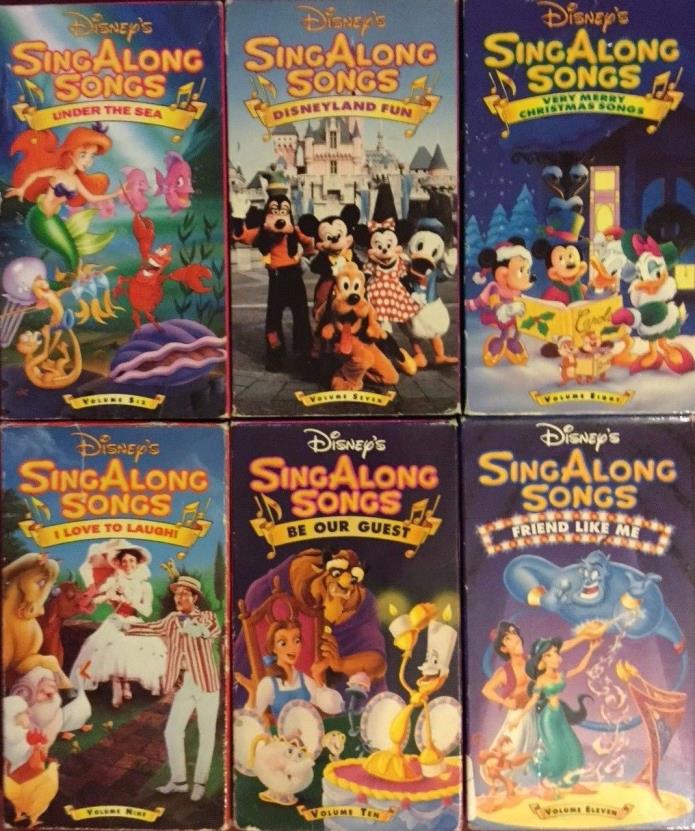 6 Walt Disney Sing Along Song VHS Tapes Volume 6 7 8 9 10 11  I Love To Laugh +