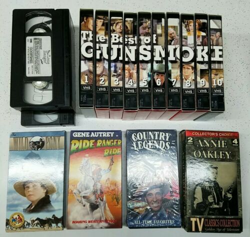 Lot of 17 VHS Tapes ALL WESTERN Shows Movies- Gunsmoke, Lone Ranger, Annie Oakle