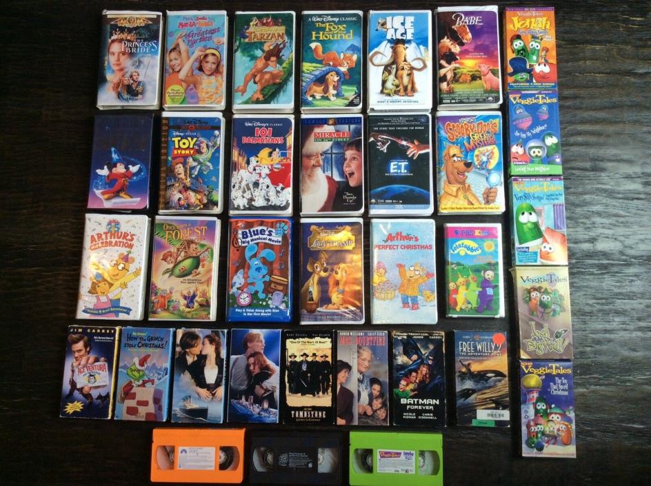 Lot of 34 VHS Comedy Children’s Family Cartoon Movies Video Cassette Tape Set