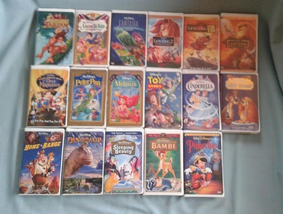 LOT OF 14 DISNEY VHS TAPE / MOVIES WITH ORIGINAL CLAM SHELLS. PLAY GREAT.