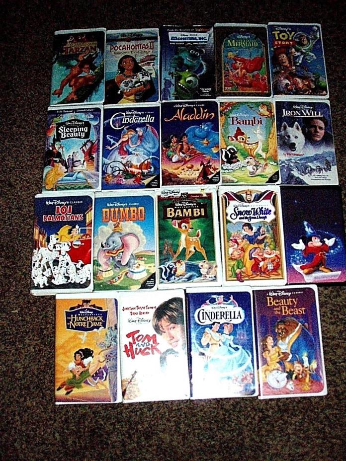 Lot of Disney VHS Tapes, Movies, Videos, Childrens, Kids, 19 Movies