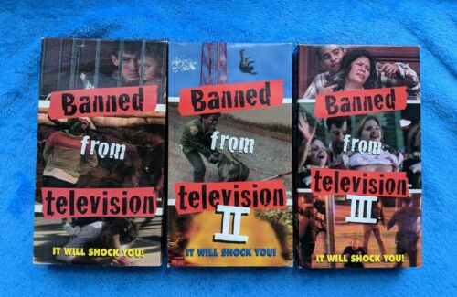BANNED FROM TELEVISION 1-3 VHS Tape Lot I II III 1998 Fall Line Entertainment