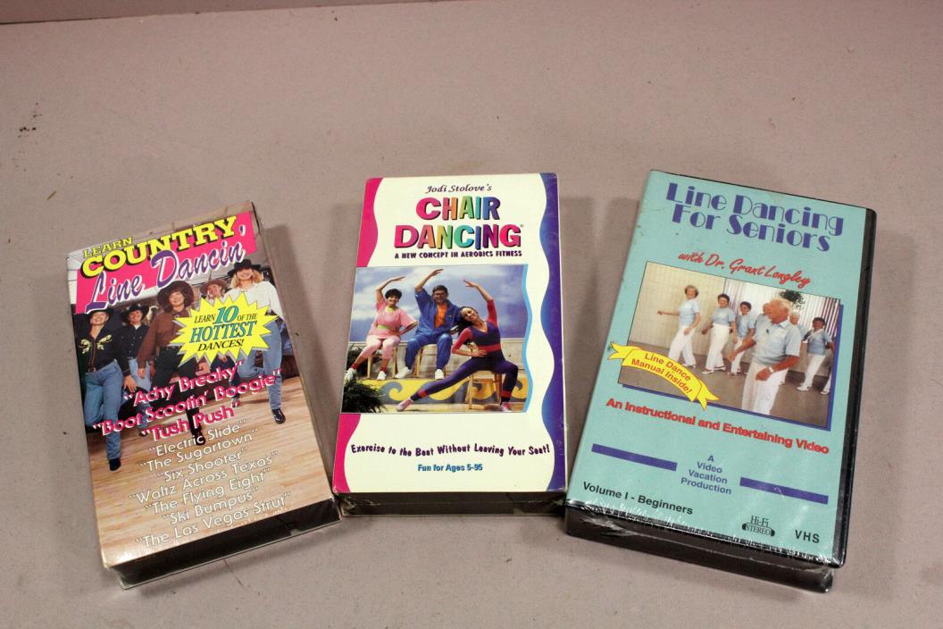 Lot of 3 VHS Movie Tapes Mixed Line Dancin, Chair, & Seniors  Sealed