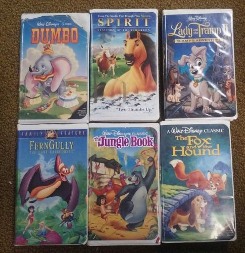 VHS movies, Dumbo, Spirit, Lady and the Tramp II, Fern Gully, Jungle Book, The F