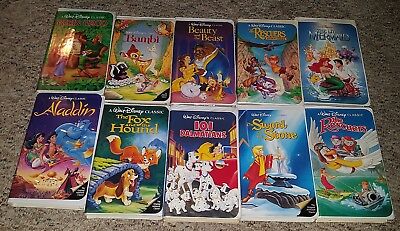 10 Walt Disney Black Diamond VHS Lot Beauty Best/Bambi/Mermaid/Fox/Sword/Robin/A