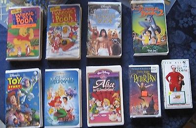9 Classic Disney Children's Movies on VHS Tapes in Clamshell Boxes