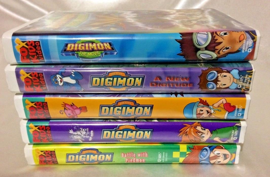 Digimon Pokemon VHS Lot 5 Video Tapes ? The Movie ? A New Digitude ? Clamshell