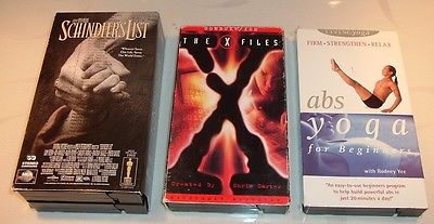 Lot of 3 VCR tapes - Schindler's List 2 ta[es. X Files, ABS Yoga for Beginners