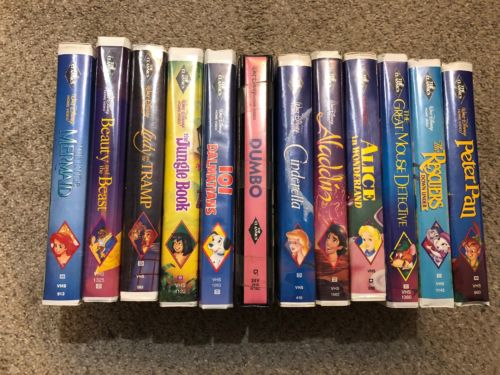 12 Walt Disney VHS Black Diamond Lot - Aladdin, Peter Pan, Cinderella & Dumbo...