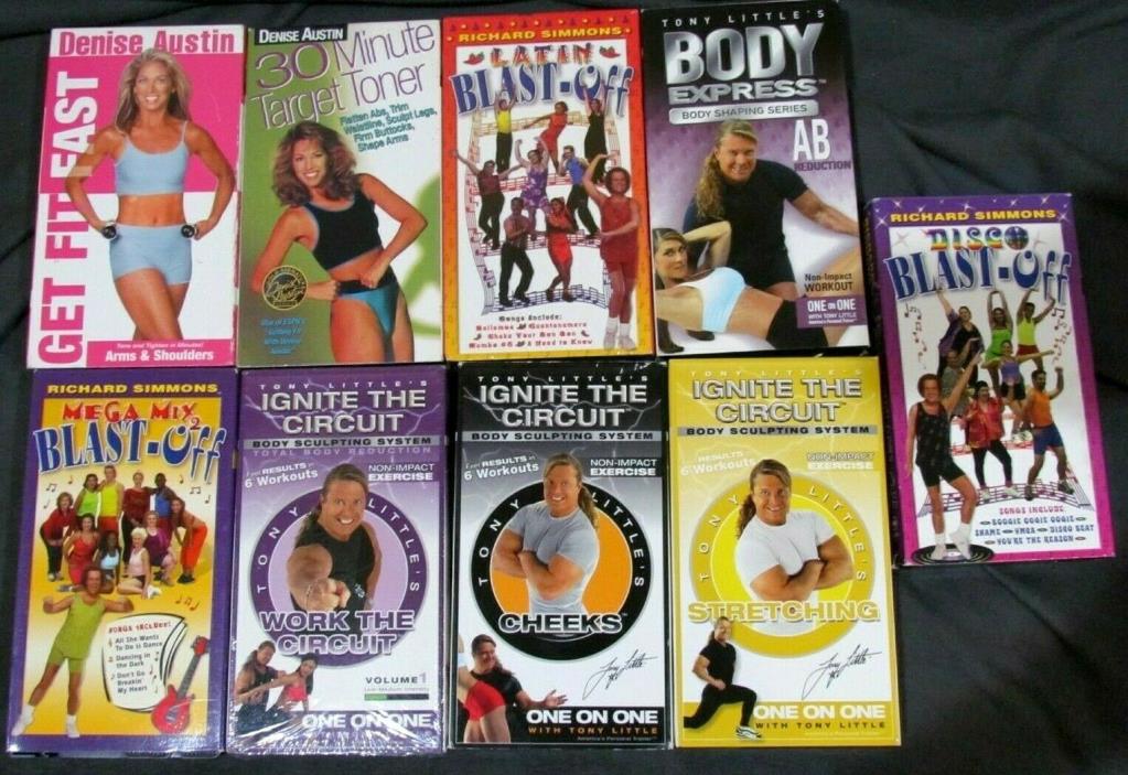VHS EXERCISE VIDEO LOT Denise Austin, Richard Simmons and Tony Little's! 9 total