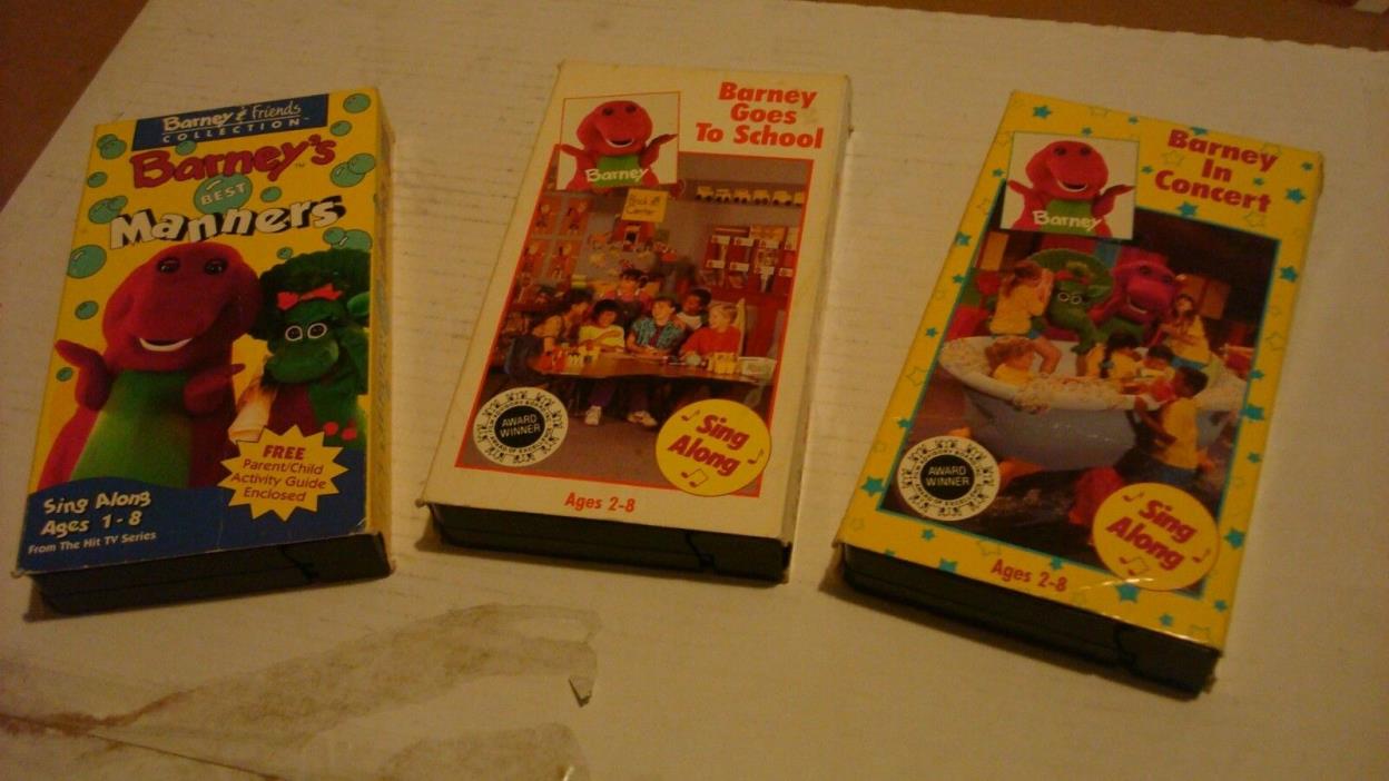 Barney VHS Lot(3) In Concert, Goes to School, Best Manners Sing Alongs