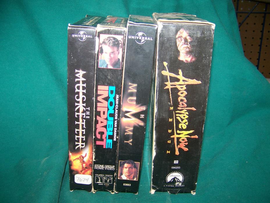 Lot of 4 Action Adventure VHS Tapes-The Musketeer, Apocalypse Now, The Mummy