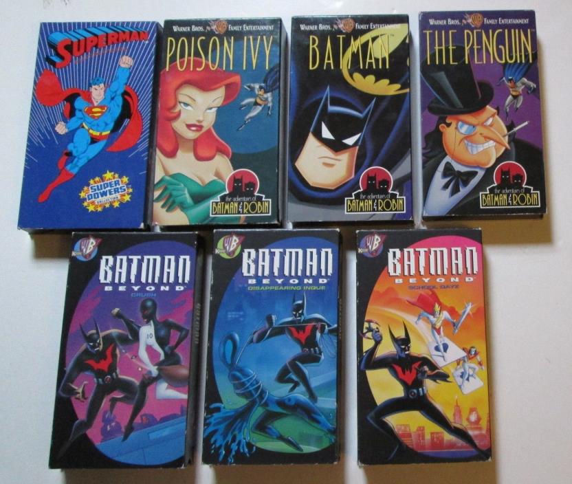 Lot of 7 DC Comics Cartoon VHS Video Tapes Superman Batman Beyond Gotham JLA OOP