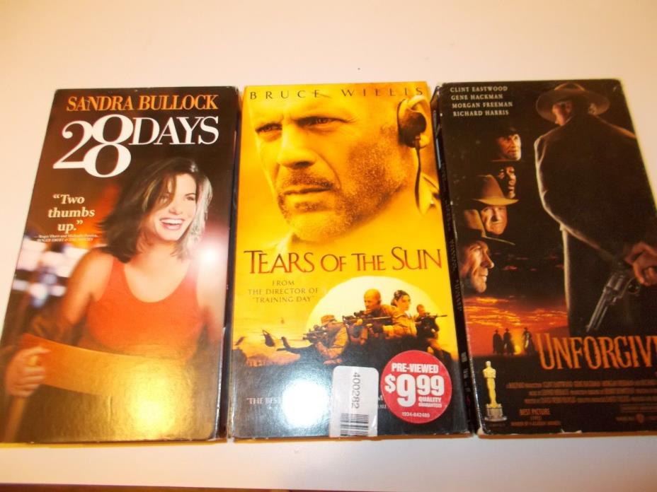 Tears of the sun,28 days,UnforGiven  VHS Tapes