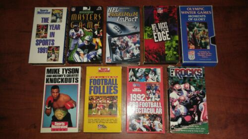 Lot 9 vintage VHS Sports NFL Bloopers Follies Rocks '91 Sports, Tyson & Olympics
