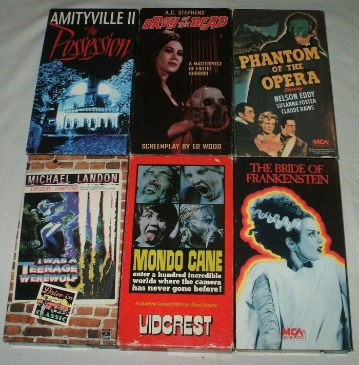 6 Horror VHS I Was A Teenage Werewolf Orgy Of The Dead Mondo Cane Amityville II