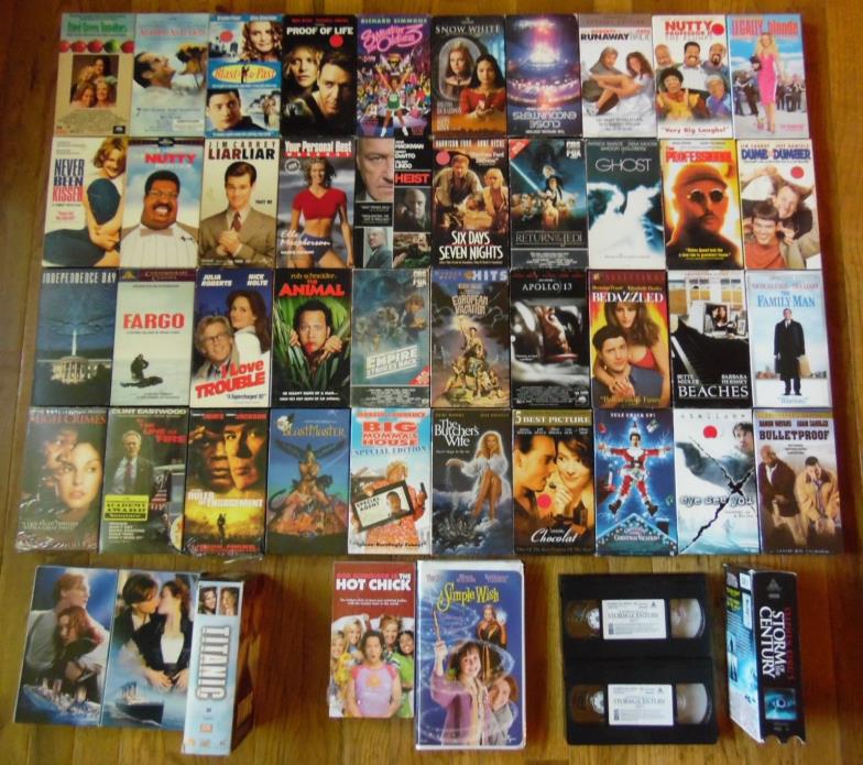 44 USED MIX LOT OF VHS TAPES W/SOME/MOSTLY SLIPCOVERS