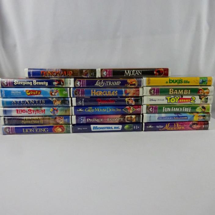 Disney VHS lot of 20 Kid Movies Aladdin/Toy Story 2/Lion King/Mulan/Bugs Life