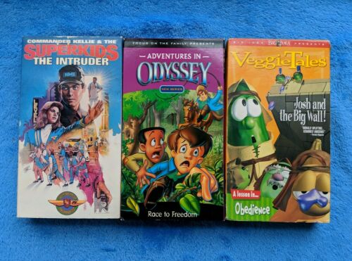 CHILDREN'S 3 VHS Tape Lot Christian Commander Kellie Veggie Tales Odyssey