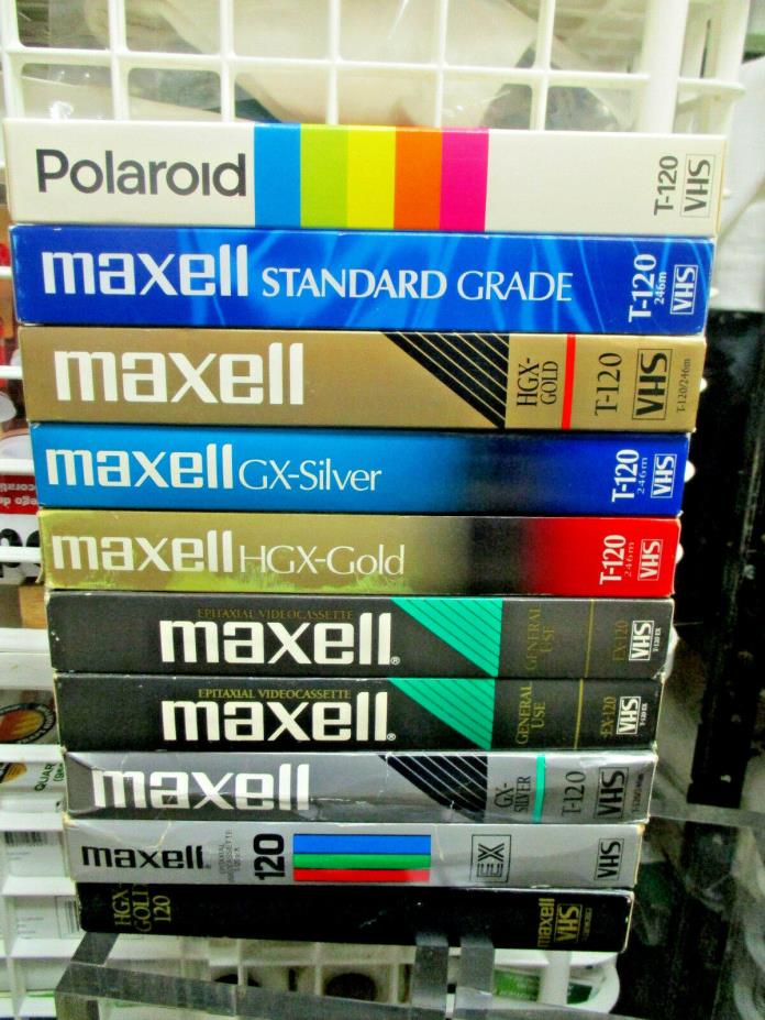 LOT OF 10 High End Maxell & Polaroid T-120 VHS TAPES SOLD AS BLANKS used once
