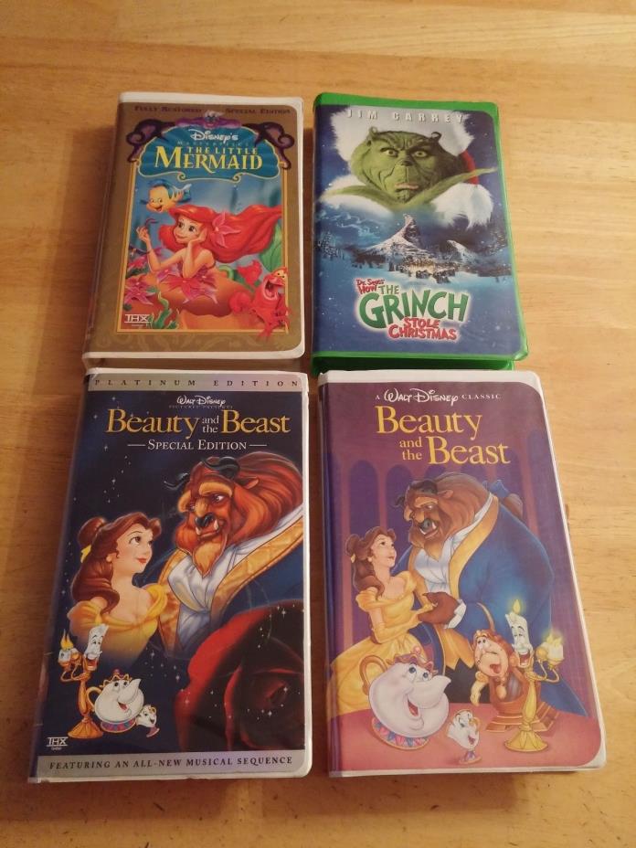 4 VTG KIDS VHS MOVIES-LITTLE MERMAID/BEAUTY & BEAST-SPECIAL ED.-THE GRINCH-MORE