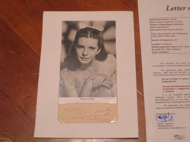 Margaret O'Bruin Autographed Index Card and Photo JSA Certified