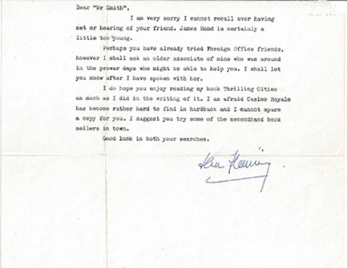 FLEMING IAN FLEMING autographed letter James Bond reference GOLDENAGE ESSENTIALS