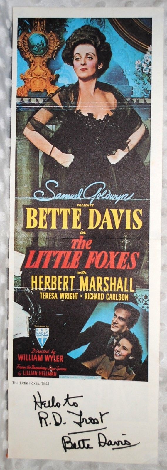Bette Davis Signed Movie Card w/ 8 x 10 Photo