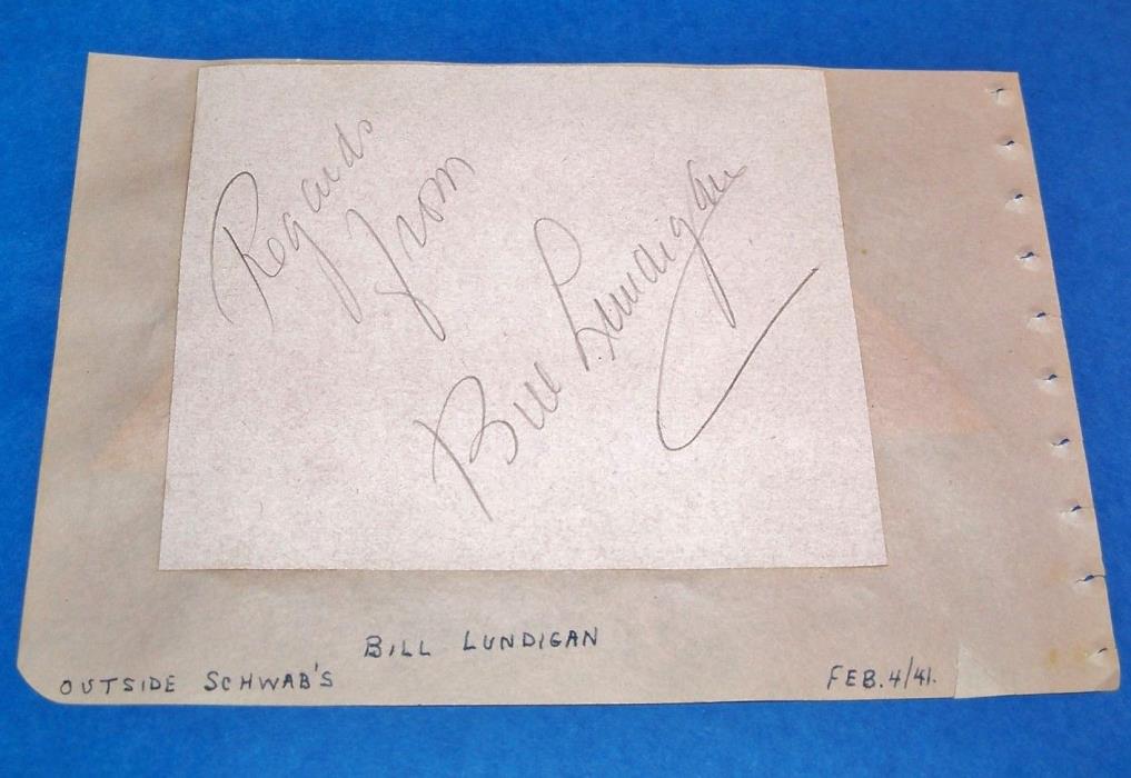1941 DATED WILLIAM LUNDIGAN & RICHARD DENNING IN-PERSON AUTOGRAPHS ON ALBUM PAGE