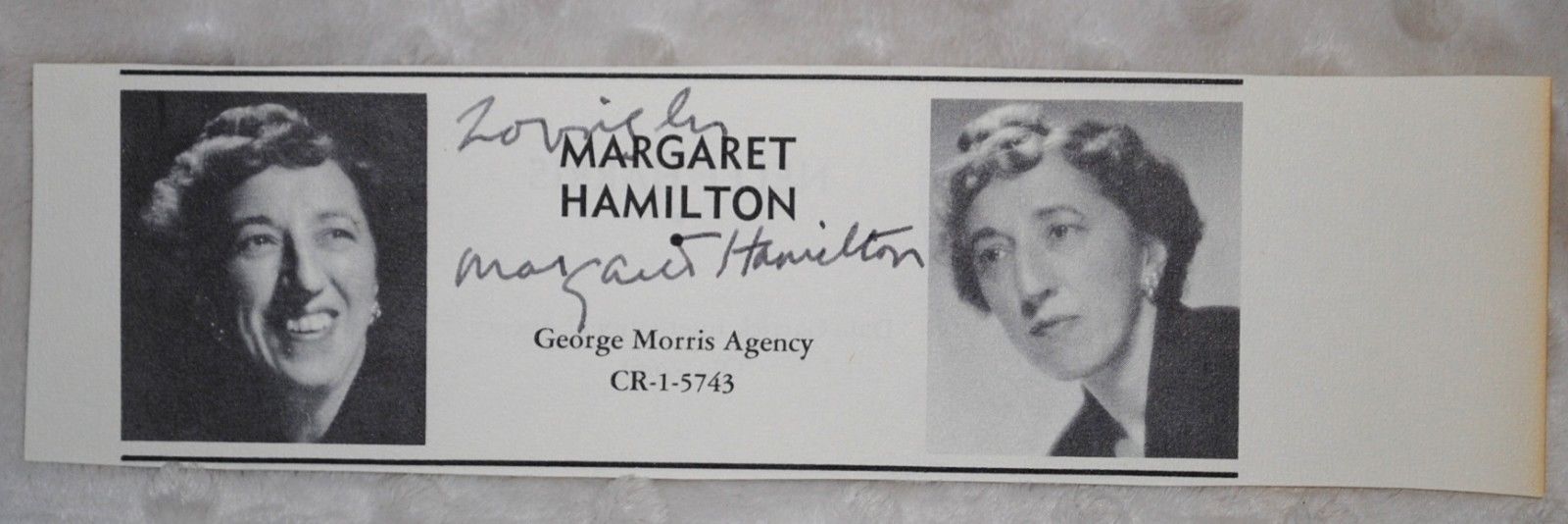 Margaret Hamilton Wizard of Oz Bad Witch Signed Star Agency Book Clip W/Photo