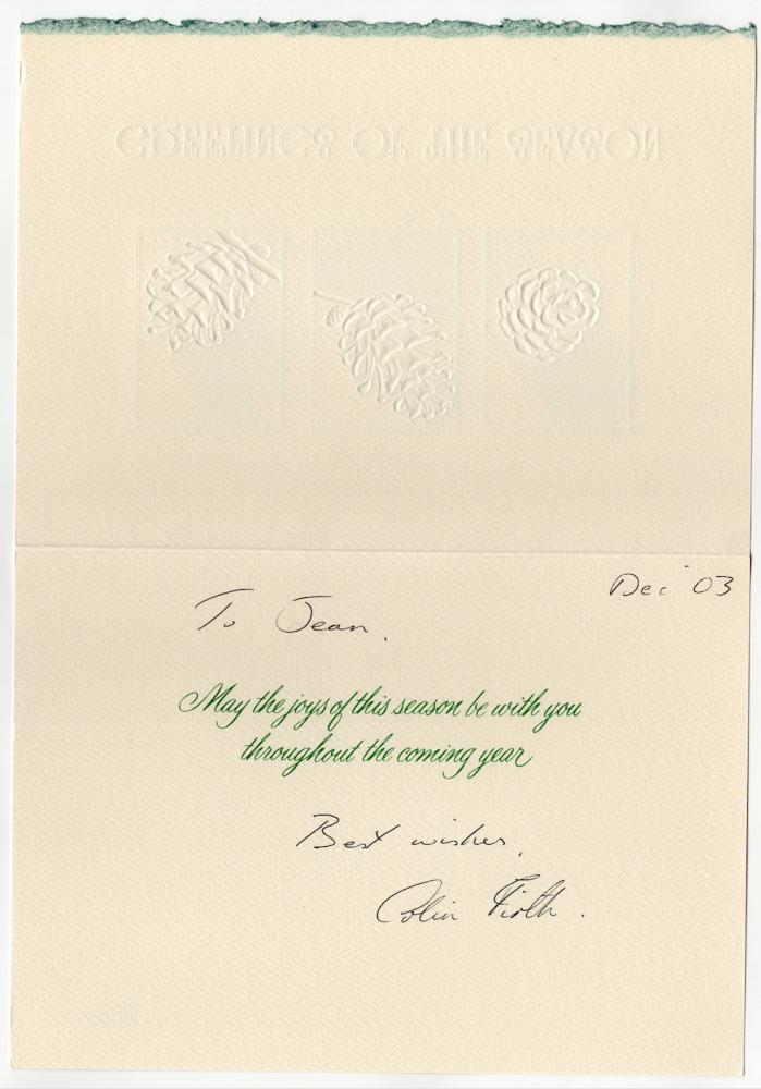 Colin Firth signed autographed greeting card! RARE! Beckett BAS COA!