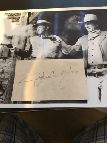 John Wayne Autographed Card, Signature With Photo, Rare