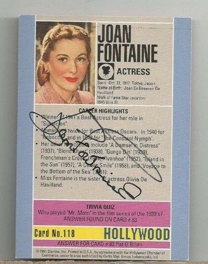 JOAN FONTAINE SIGNED AUTOGRAPHED STARLINE HOLLYWOOD CARD