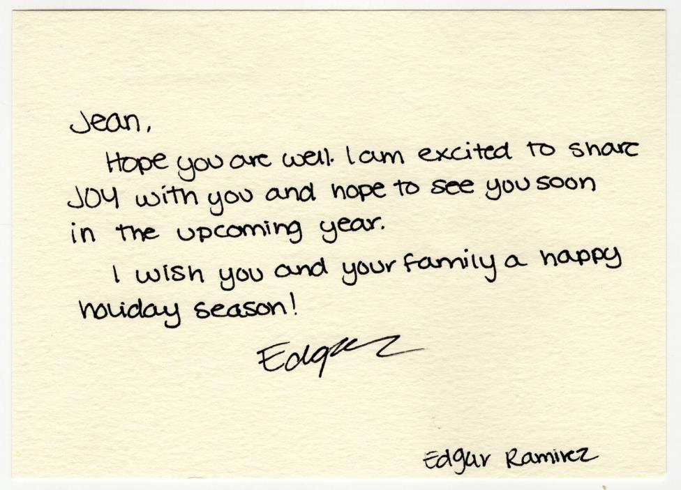 Edgar Ramirez signed autographed greeting card! RARE! Guaranteed Authentic!