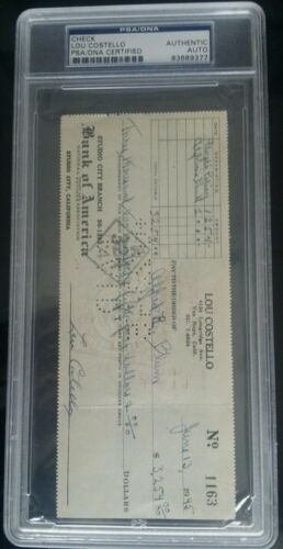 Lou Costello signed PSA/DNA authentic check