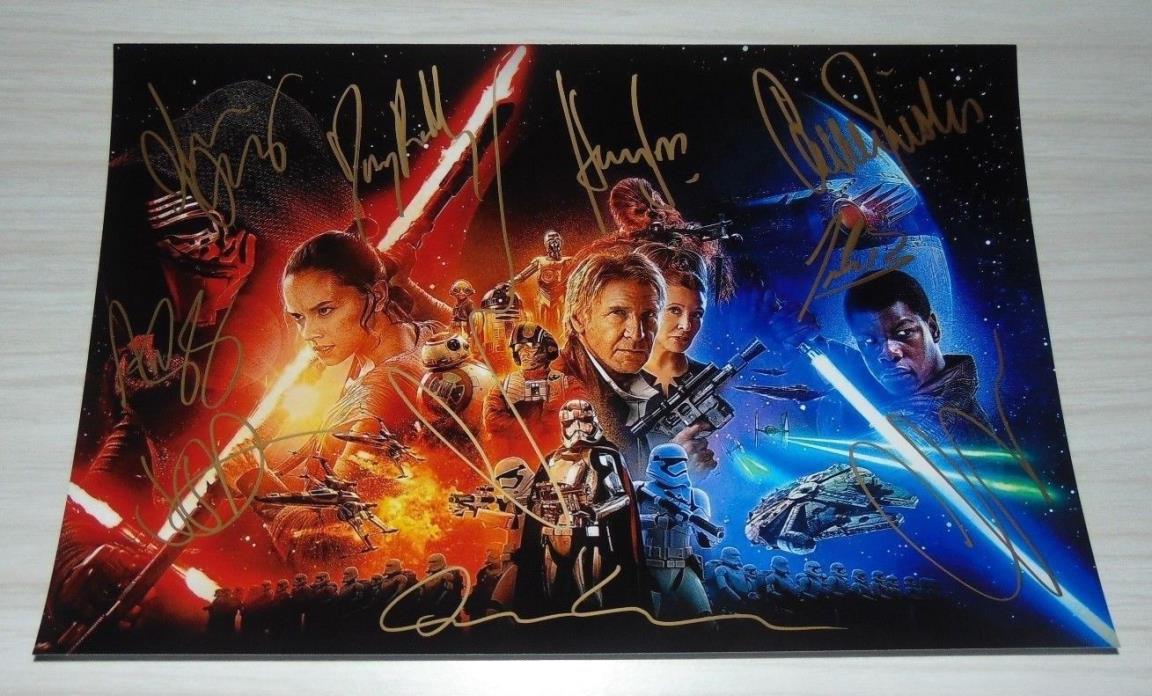 Star Wars The Force Awakens Cast Signed Autographed 8x12 Daisy Ridley Ford w/COA