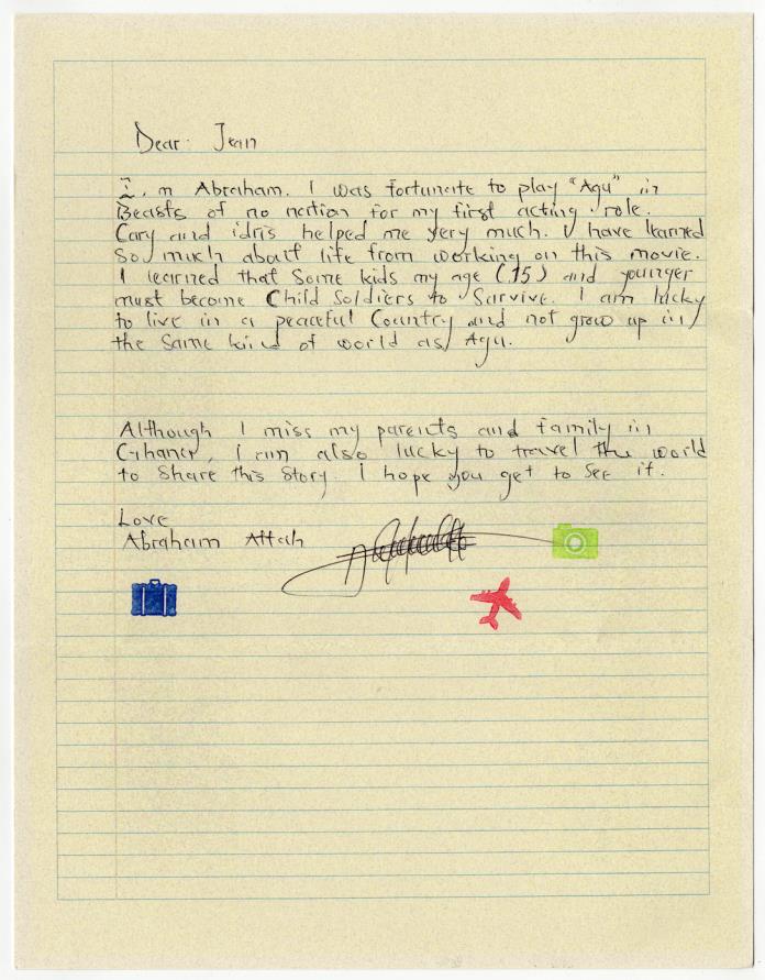 Abraham Attah signed autographed letter! RARE! Beckett BAS COA!
