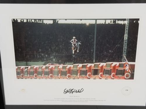 EVEL KNIEVEL SIGNED 1975 Wembley Stadium Jump FRAMED with COA by TOMCL