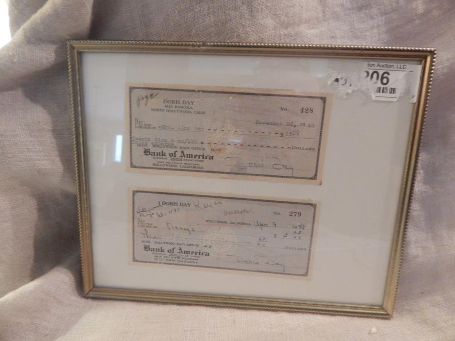 2 Doris Day Signed Canceled Checks Framed 1948