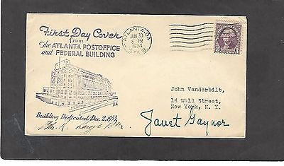 1934 ATLANTA,GA COVER TO JOHN VANDERBILT,NYC SIGNED BY ACTRESS JANET GAYNOR