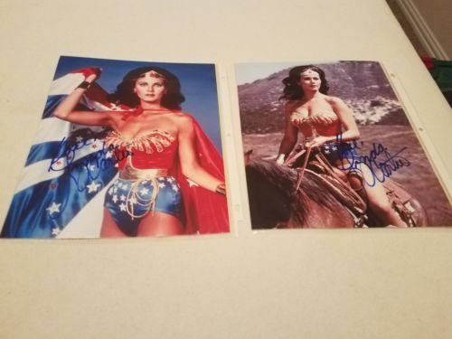 Lynda Carter Signed Autograph Photo Wonder Woman 8x10 lot of (2) w/COA