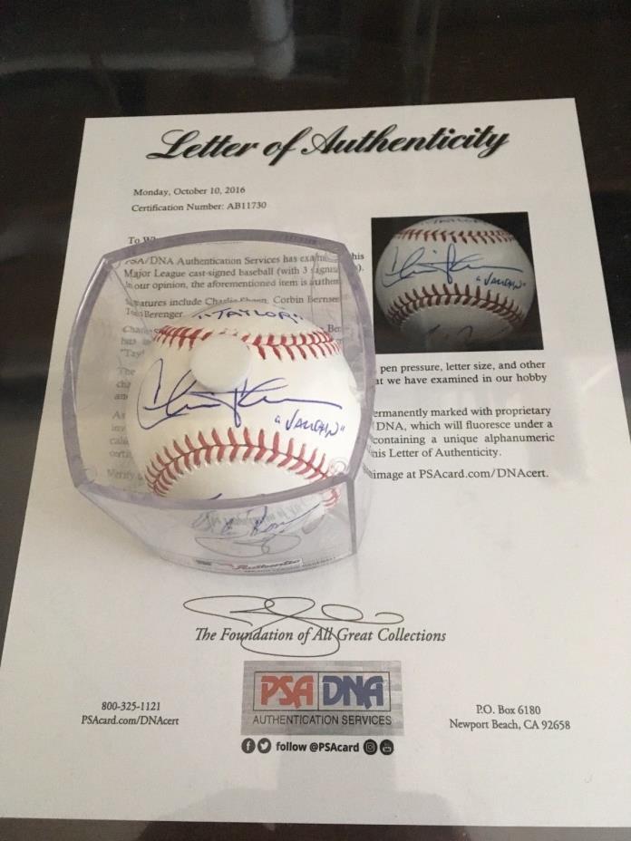 AUTOGRAPHED/INSCRIBED MAJOR LEAGUE MOVIE BASEBALL BY ALL 3 ACTORS PSA/DNA