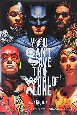 Justice League (4) Gadot, Cavill, Mamoa & Miller Signed 27x40 Poster BAS #A88007
