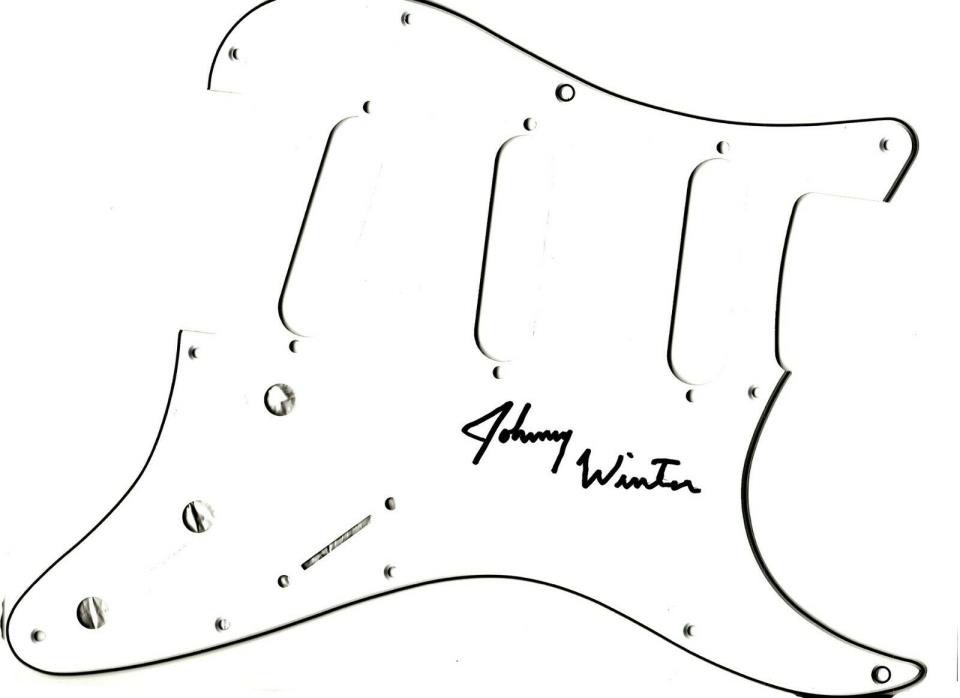 JOHNNY WINTER-SIGNED AUTOGRAPH PICK GUARD-VG+ PLUS PICK-TICKET-& PHOTO
